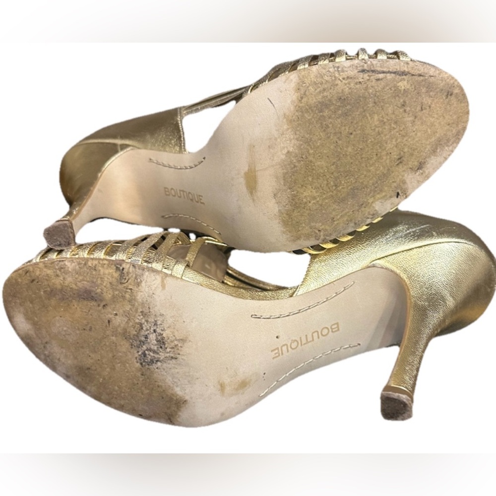Boutique 9 Metallic Gold Woven Peep-Toe Heels Sz 10M - Picture 8 of 9